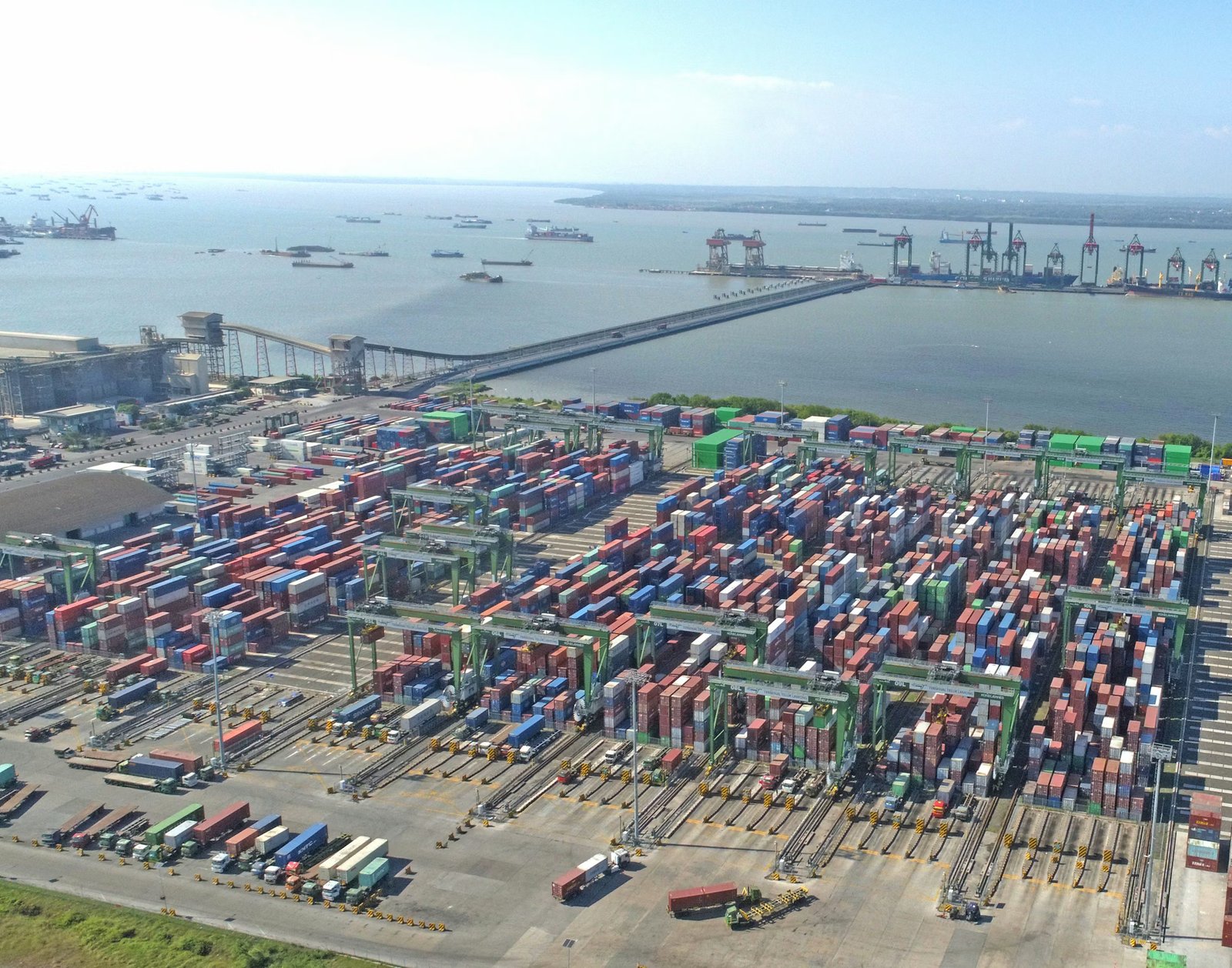 Aerial view of international shipping port
